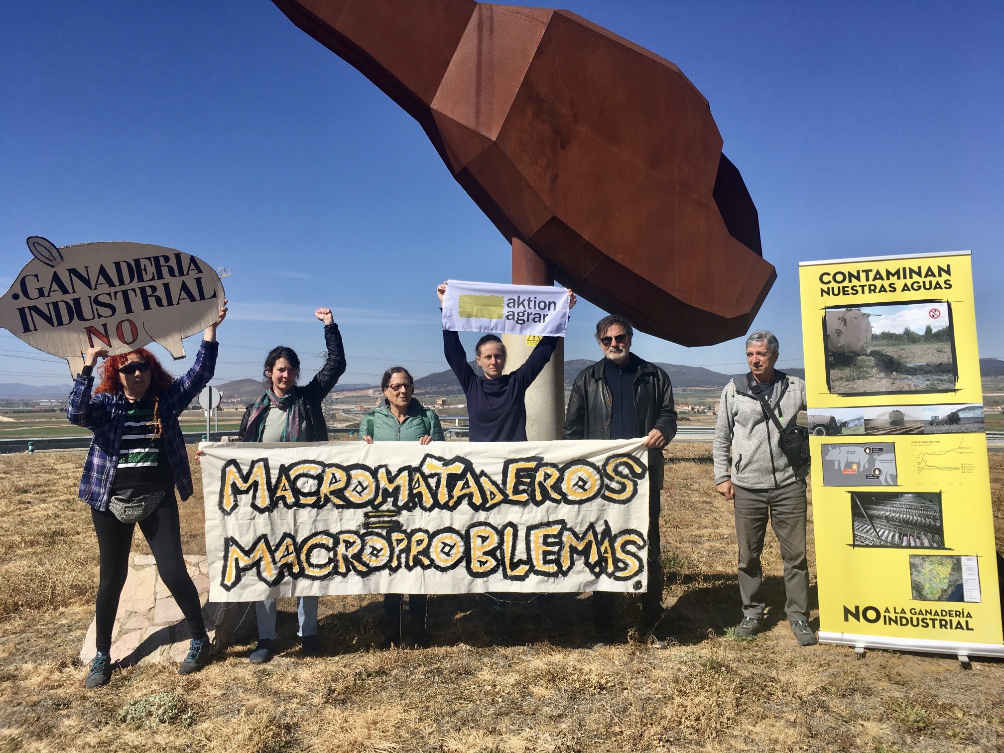 Protest Calamocha gegen Bau von Tönnies Schlachthof mit spanischen Bannern
