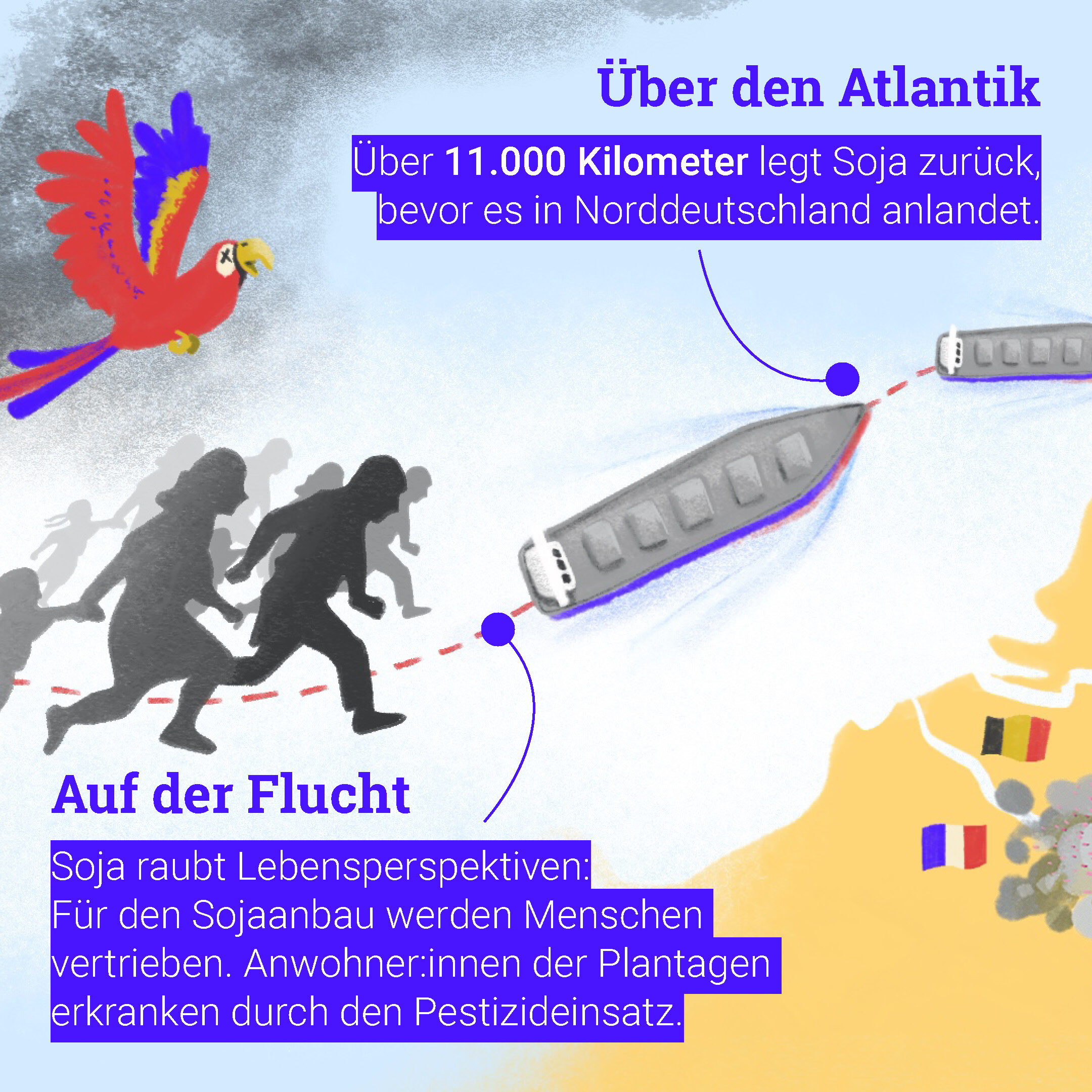 Infografiken-Sojabohne über den Atlantik